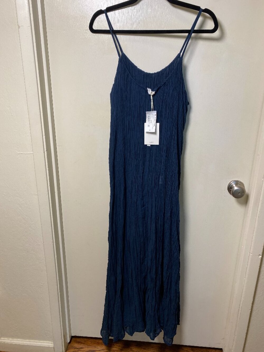 Milio Milano Blue Navy Crinkle Gauze Maxi Dress XS NWT Italy Cotton